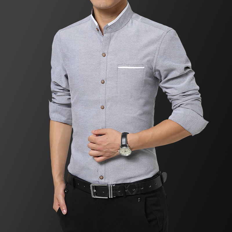Men's Stand-up Collar Long-sleeved Shirt Youth Business Casual Korean Shirt