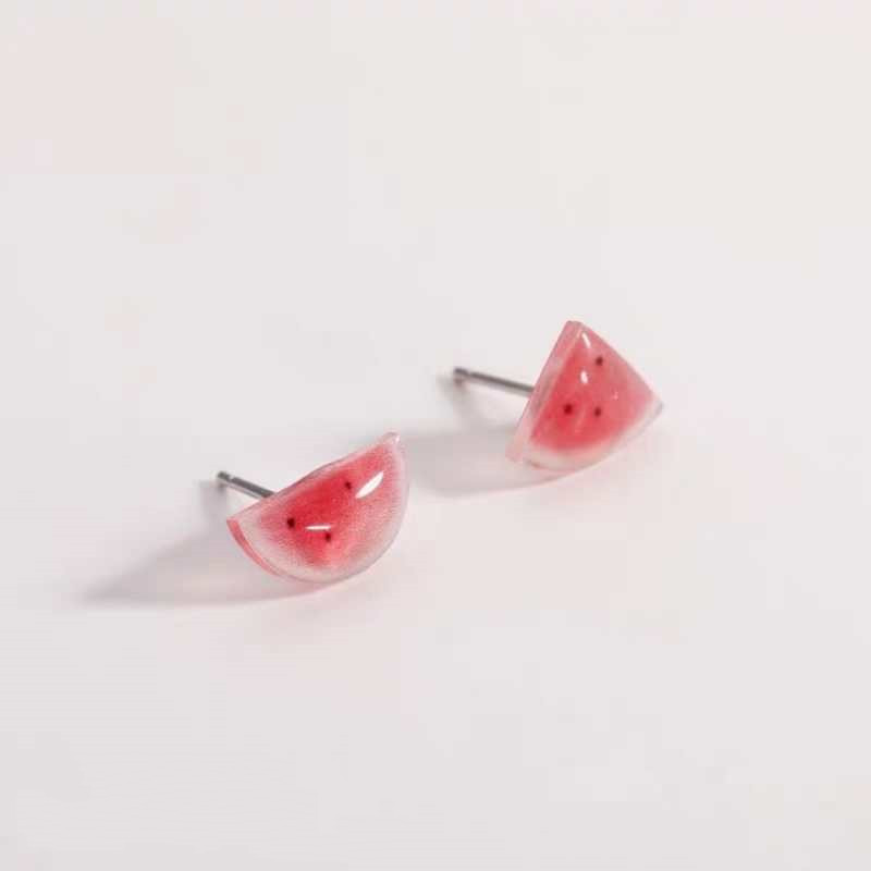Summer Watermelon Forest Small Asymmetric Earrings Women