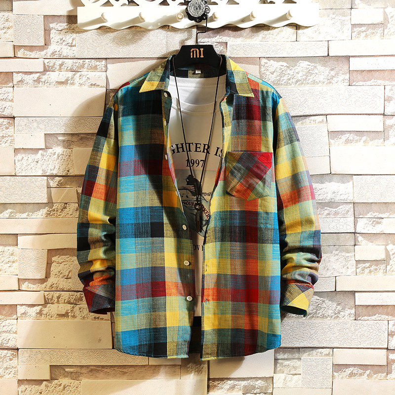 Men's Jacket Fashion Trend Loose Casual Plaid Shirt