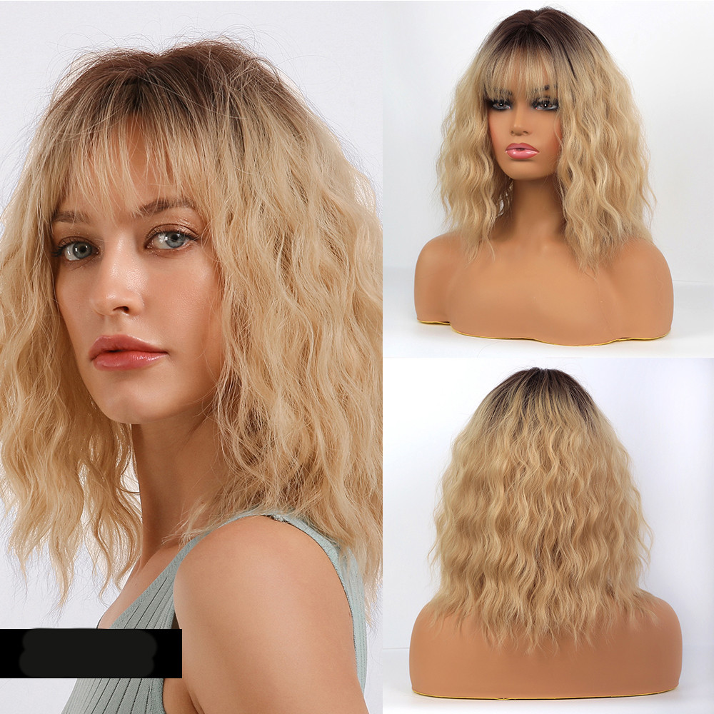 Title 3, Black Gradient Gold Ladies Short Curly Hair