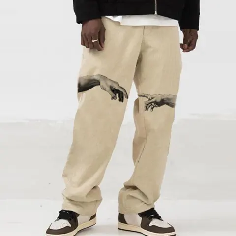 Teens Print Hot Style Straight Casual Trousers Men