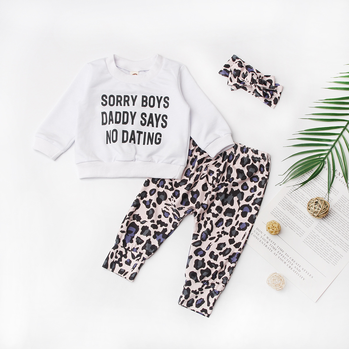 Letter Sweatshirt Leopard Print Pants Baby Set