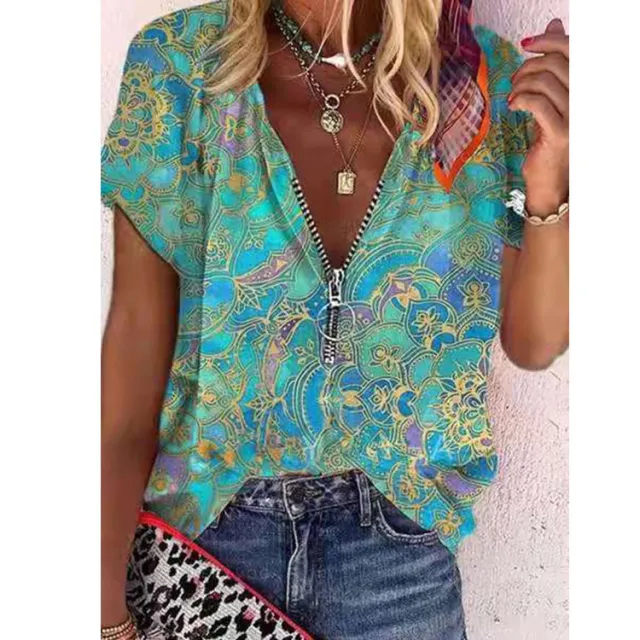 Fashion Women's Zipper Printed Shirt Green - Shop at LoveMi