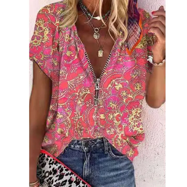 Fashion Women's Zipper Printed Shirt Pink - Shop at LoveMi
