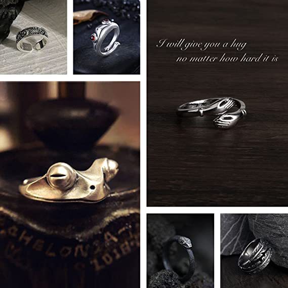 Fashion Thai Silver Frog Smiley Set Ring