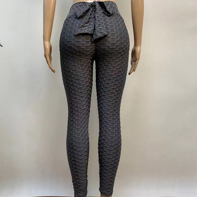 Jacquard Bubble High Waist Breathable Bow Tight Yoga Pants