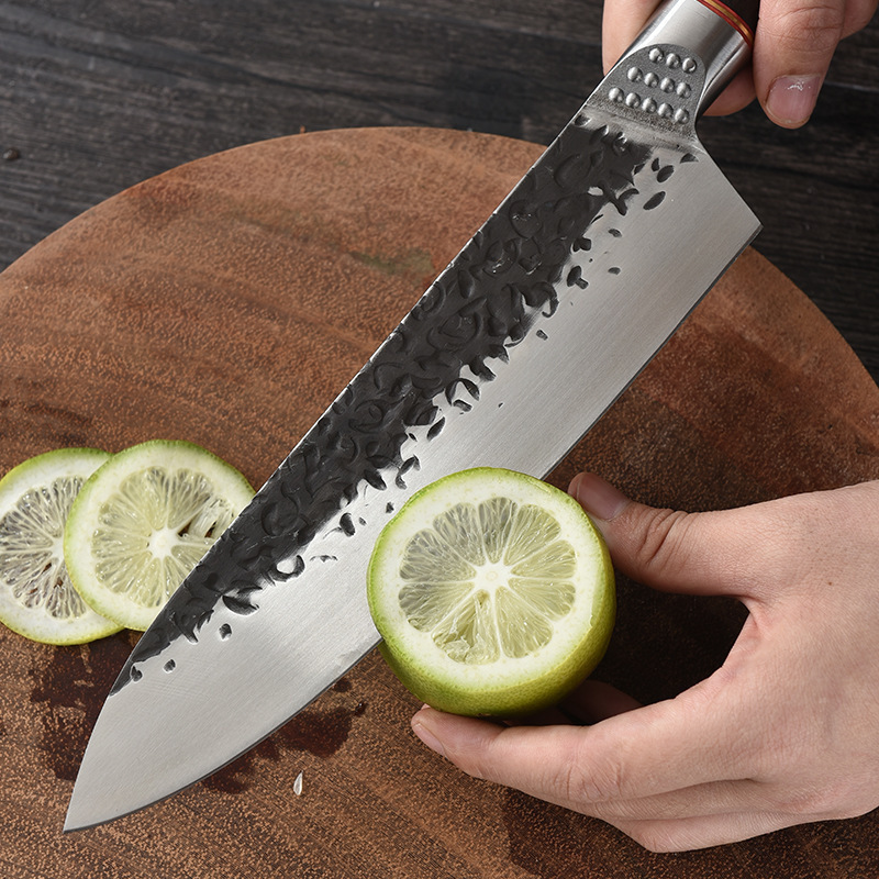 Creative Color Wood Steel Head Handle Forged Hammered Slicing Knife