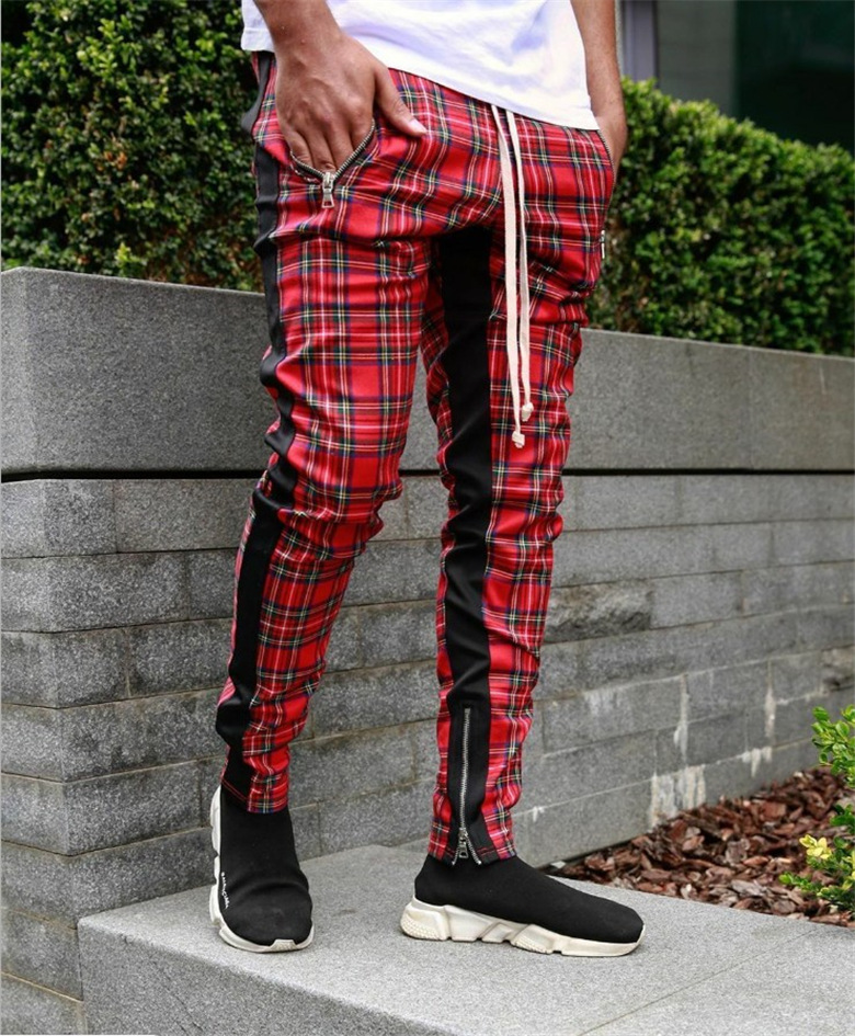 Plaid Trendy Color Matching Slim-fit Feet Pants