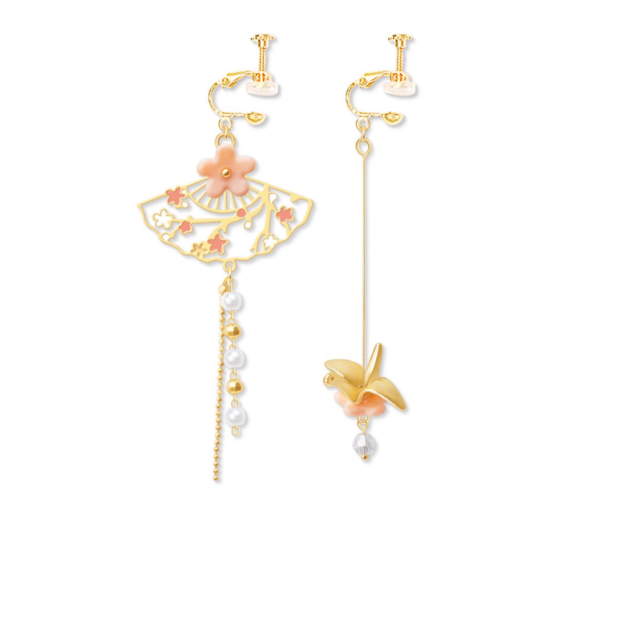 Original Japanese Paper Crane Girl Cute Cherry Blossom Sterling Silver Earrings