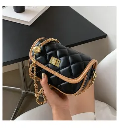 Ins Xiaoxiangfeng Lingge Chain Bag Korean Fashion Mini Shoulder Bag Messenger Bag - Black - View 1