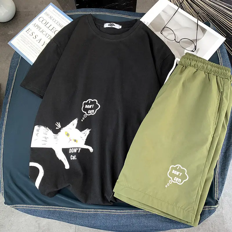 Summer Casual Shorts Short Sleeved Suit Male Loose Cat Two Piece Suit