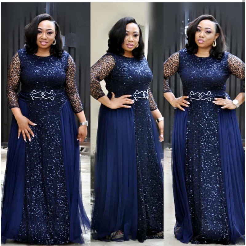 African Women's Dresses Fat Woman Dresses Lace Navy Blue Red - Image 3