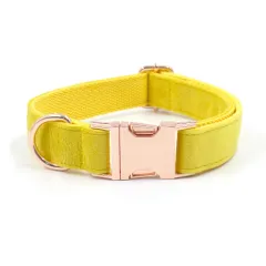 Rose Gold Buckle Yellow Velvet Dog Collar And Bow Tie Can Be Engraved Dog Collar Suit - Yellow - View 1