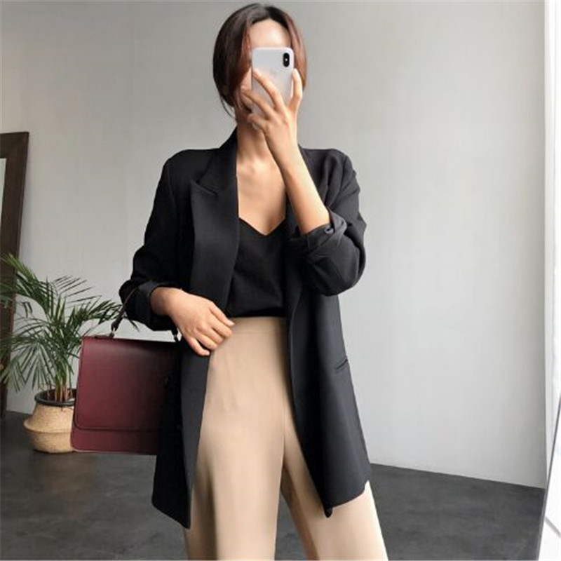 Korean Style College Style Casual Long-sleeved Suit Black Top