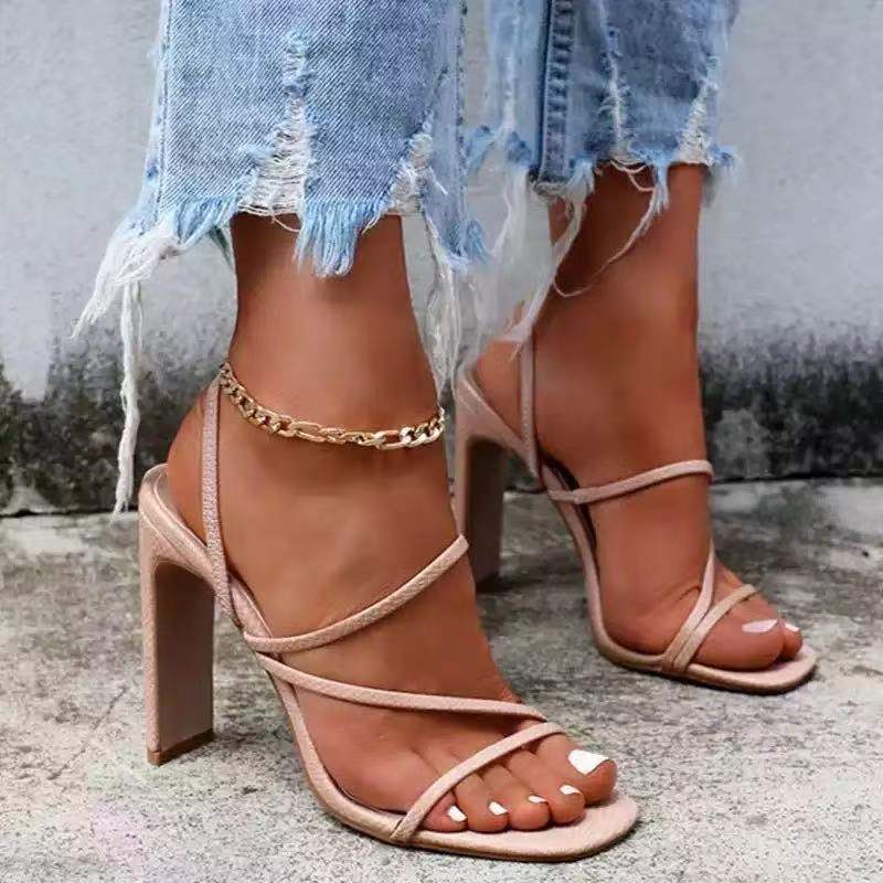 Summer New Thick Heel Women's Sandals And High Heels Apricot - Shop at LoveMi