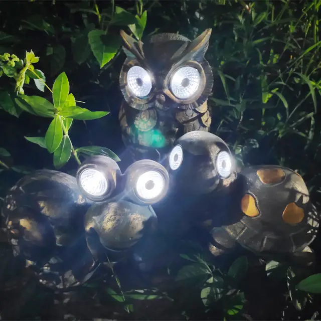 Solar Garden Light Owl Snail Or Tortoise Resin