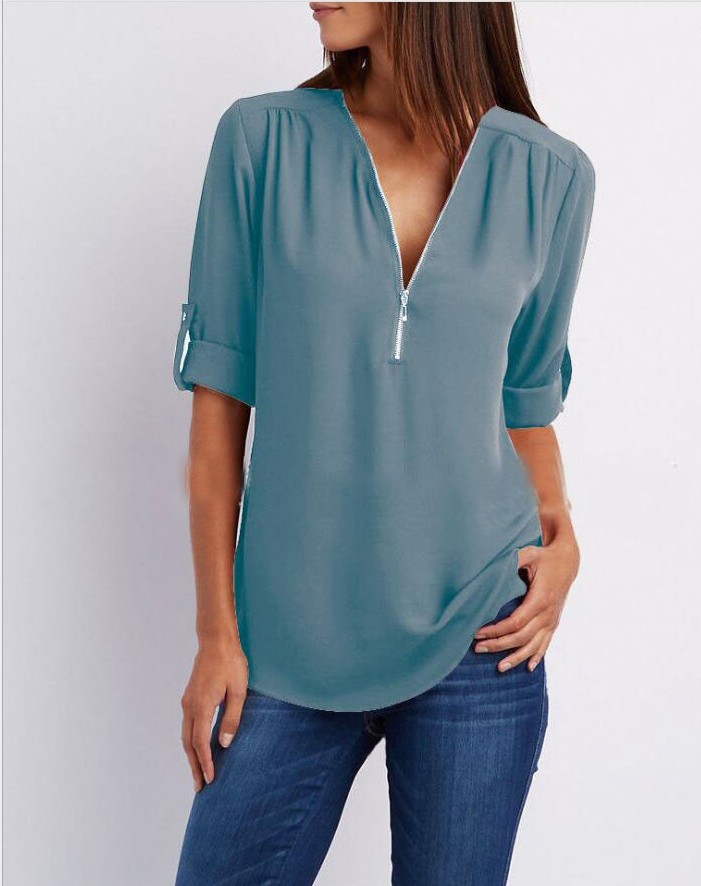 Title 3, V-neck Zipper Plus Size Women