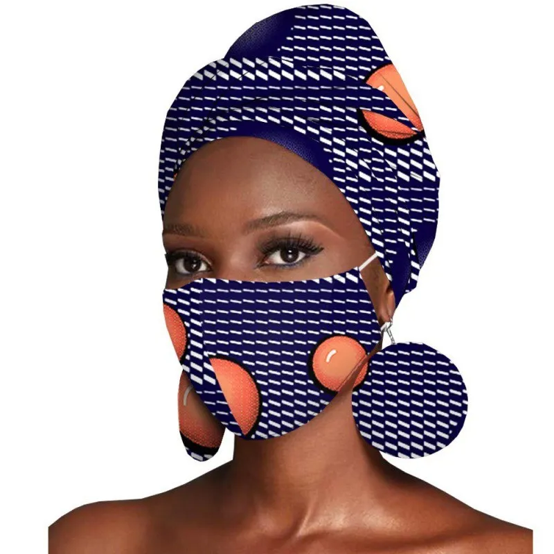 Featured Three-Piece Set Of Cotton Batik Print Headscarf Earrings - T