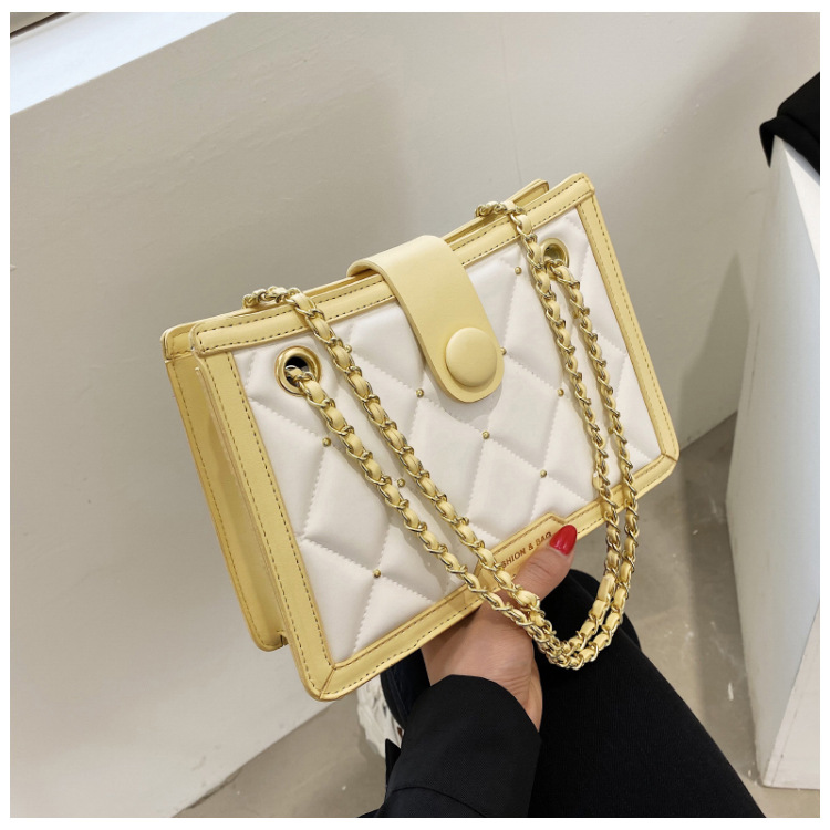 Shoulder Bag Rhombic Chain Bag Colorblock Messenger Bag Yellow - Shop at LoveMi