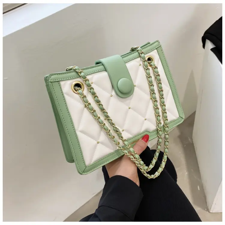 Shoulder Bag Rhombic Chain Bag Colorblock Messenger Bag