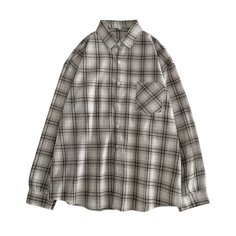 Loose Lapel Plaid Printed Women's Shirt
