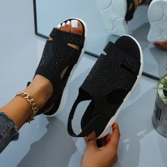 New Style Flying Mesh Fish Mouth Frosted Low Top Viscose Shoes - Black - View 1