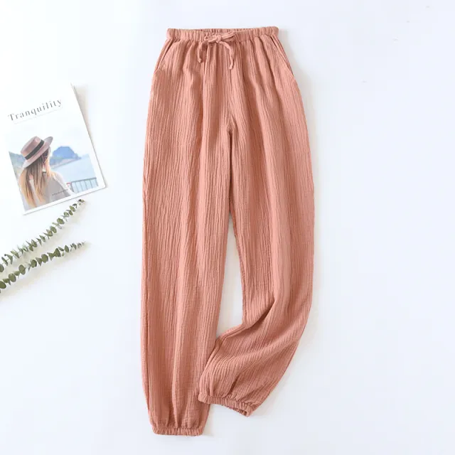 Summer Cotton Women's Loose Home Trousers Cotton Crepe Pajama Pants Red - Shop at LoveMi