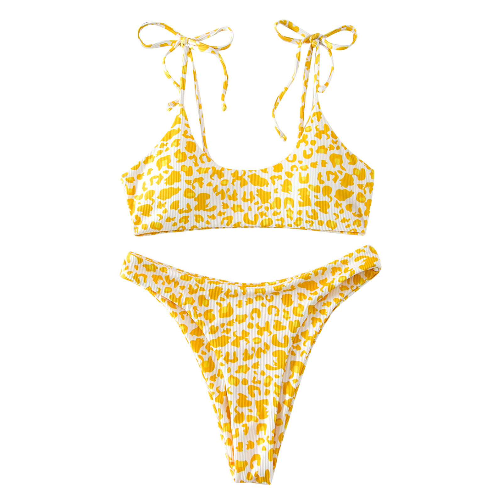 Title 5, Leopard Print Split Swimsuit Pit Striped Multic...