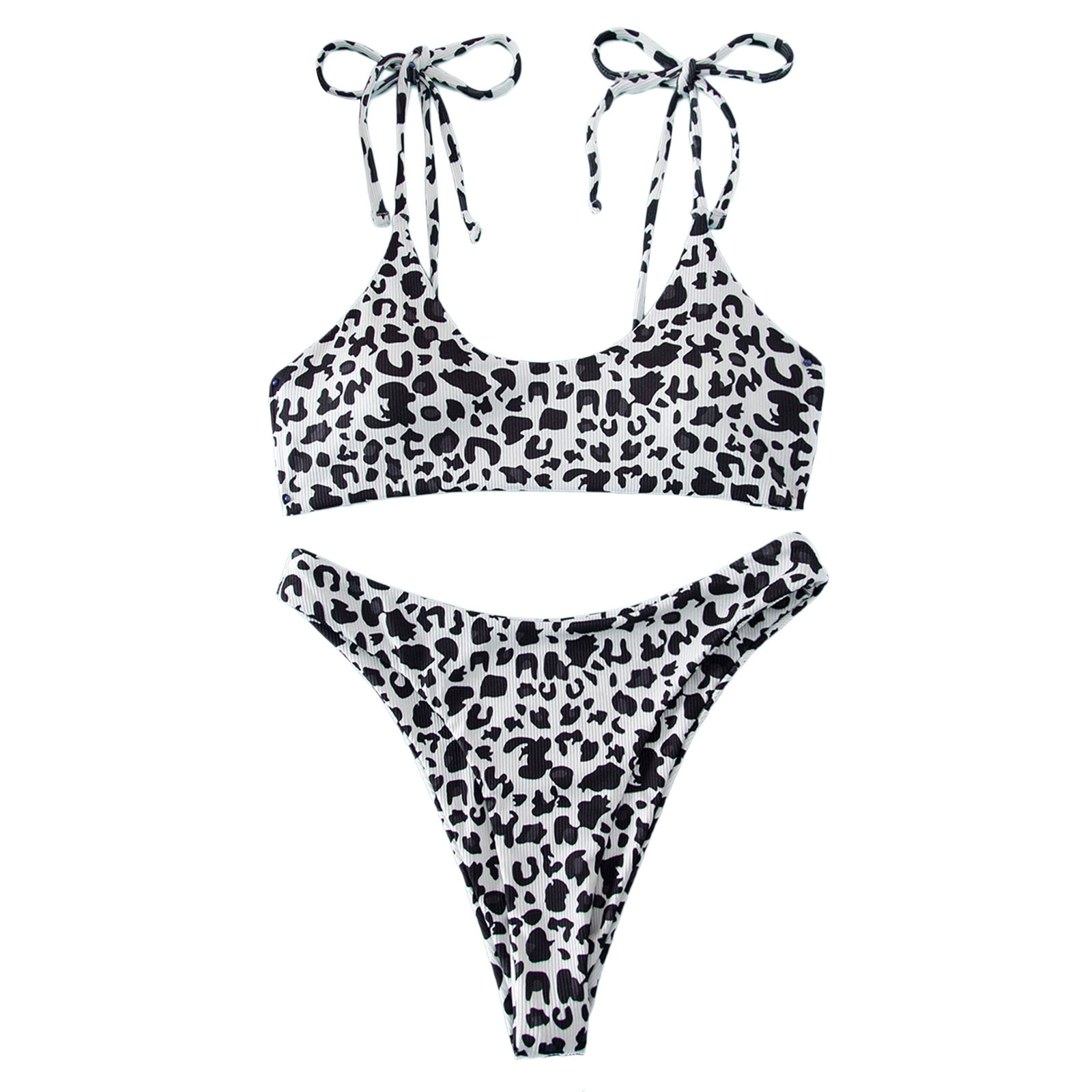 Title 2, Leopard Print Split Swimsuit Pit Striped Multic...