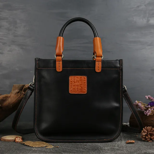 Genuine Leather Handbags New First Layer Cowhide One shoulder Messenger Bag Black - Shop at LoveMi