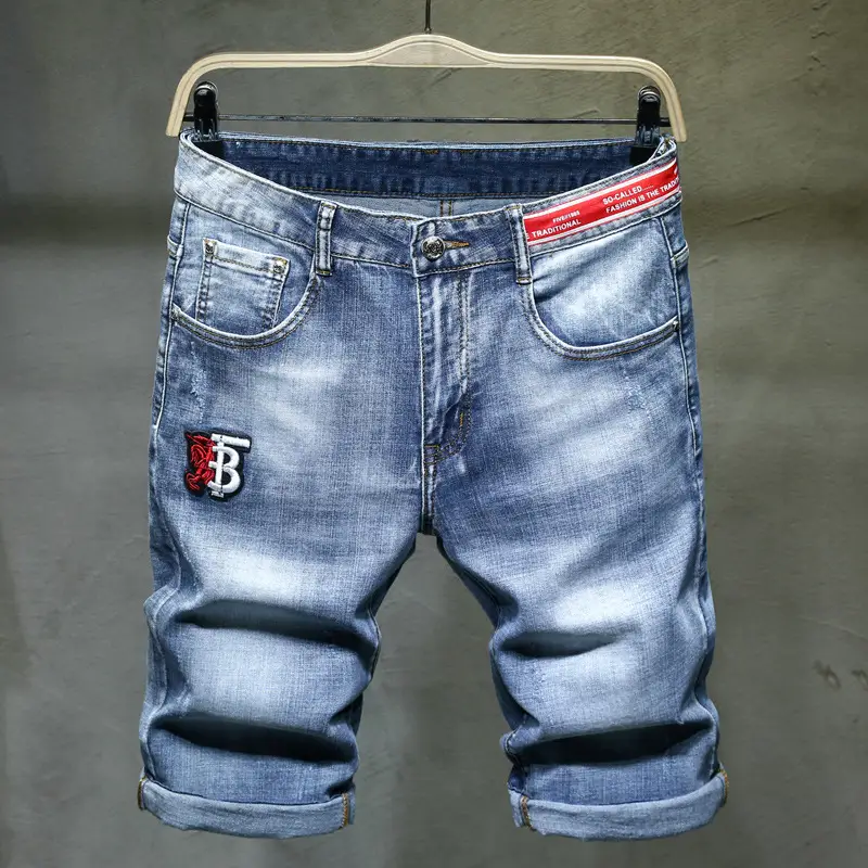 Men's Embroidered Denim Shorts Chinese Fashion Brand