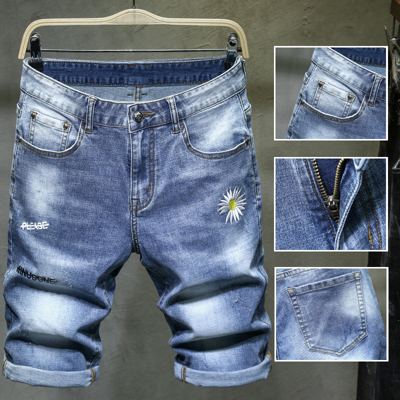 Men's Embroidered Denim Shorts Chinese Fashion Brand