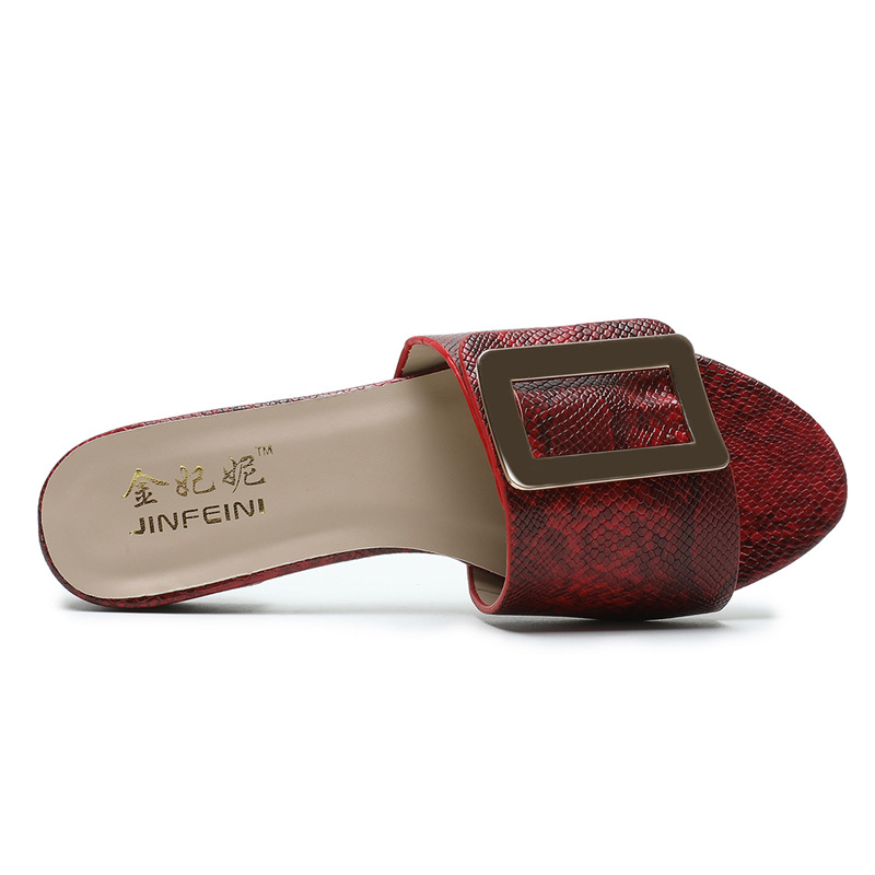 Foreign Trade Slippers Female Bohemian Casual Low-heeled Metal Square Buckle Sandals And Slippers