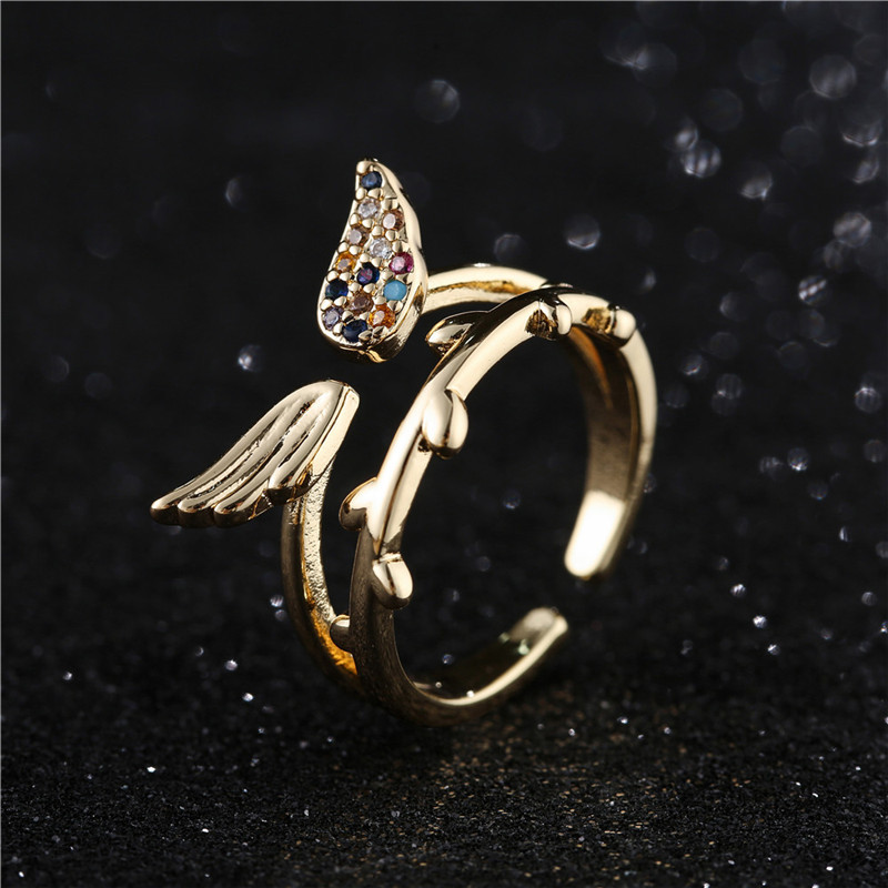 Japanese And Korean Fashion Angel Wing Ring With Adjustable Opening Design