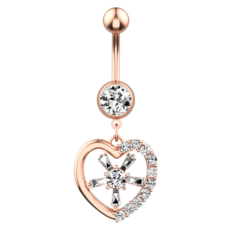 Side Zircon Peach Heart Navel Ring Navel Nail Puncture