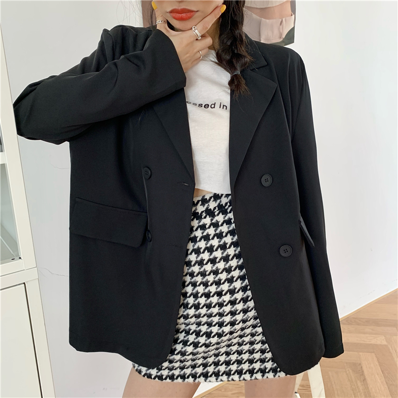 Net Red Thin Black Suit Jacket Female Korean Version Loose Temperament