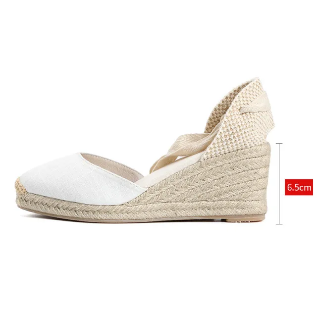 Women'S Soil Sandals New Lace Up High Heeled Straw Woven Wedge Sandals With Straps White - Shop at LoveMi