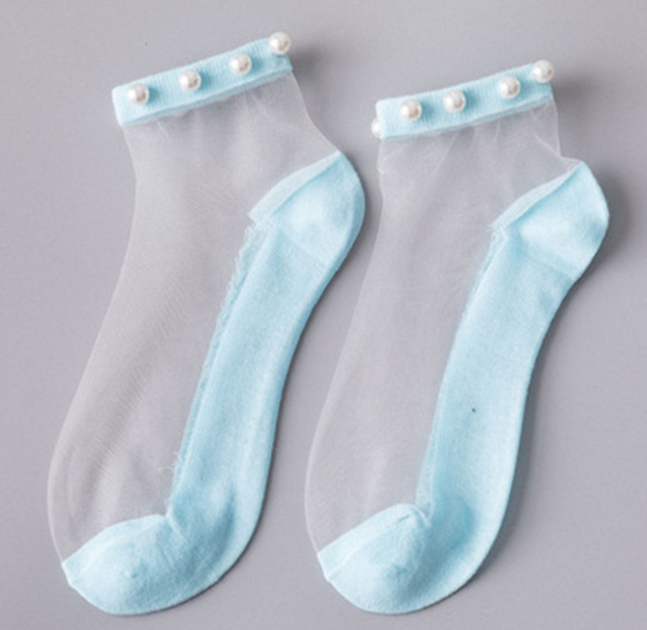 Title 10, 5 Pairs Of Crystal Silk Socks Shallow Mouth Bea...