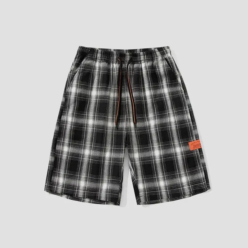 Black And White Plaid Shorts Men's Trend Loose Sports Five Point Pants