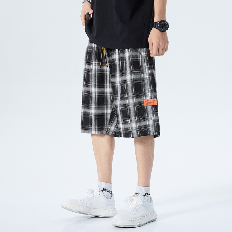Black And White Plaid Shorts Men's Trend Loose Sports Five Point Pants