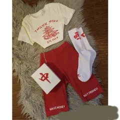 T-shirt Short Round Neck Crop Top - Red4Piece Set - View 1