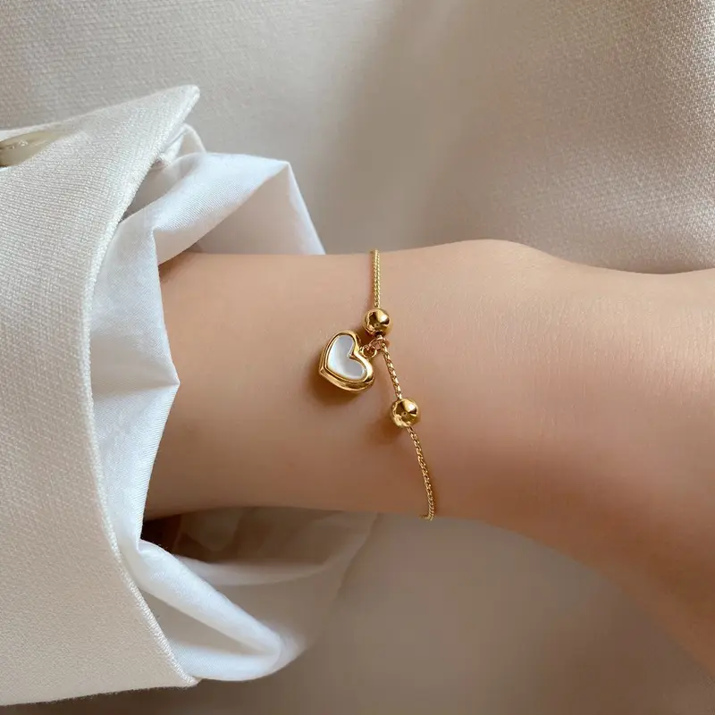 Shell White Fritillary Peach Heart Love Bracelet