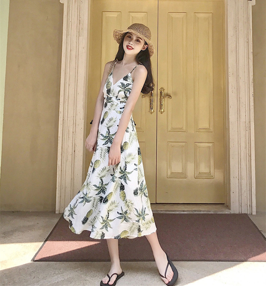 Thailand Travel Phuket Seaside Holiday Beach Skirt Bali Suspender Long Skirt Pineapple Skirt Halter Dress