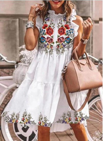 Summer Ladies Four Sided Stretch Print Cake Dress