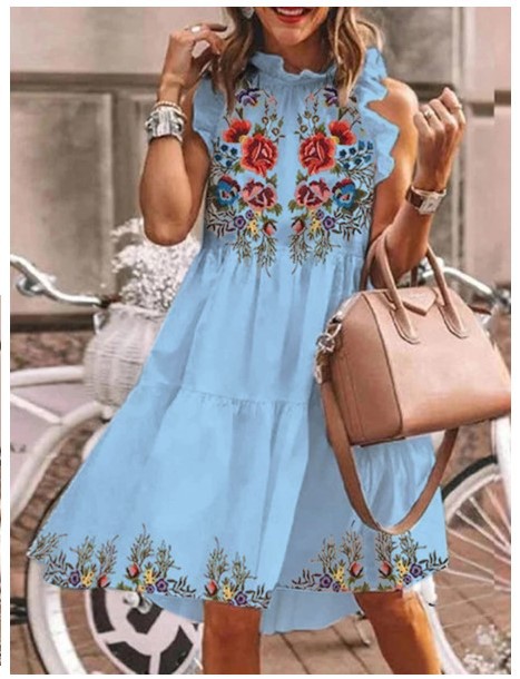 Summer Ladies Four Sided Stretch Print Cake Dress