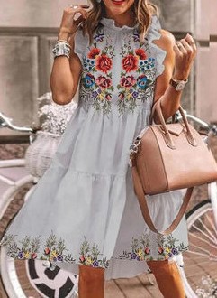 Summer Ladies Four Sided Stretch Print Cake Dress