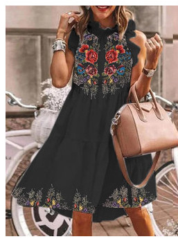 Summer Ladies Four Sided Stretch Print Cake Dress