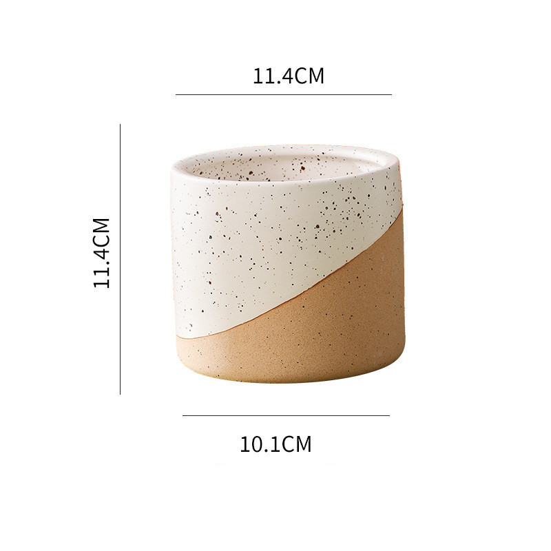 Nordic ceramic pot 10.1cm x 11.4cm with soft brown-white tone