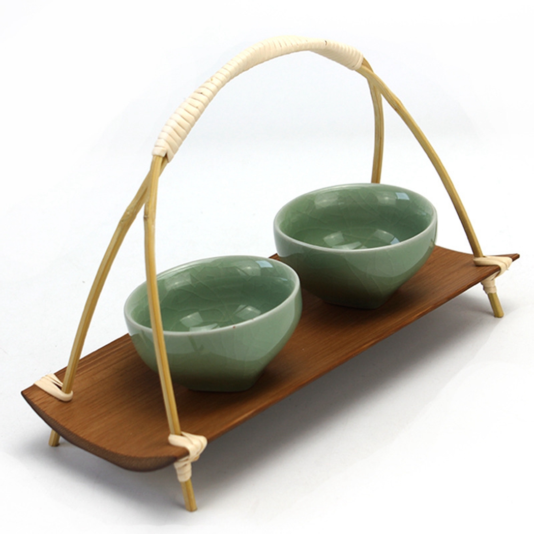 Title 2, Tea Towel Tray Natural Handmade Bamboo Portable...