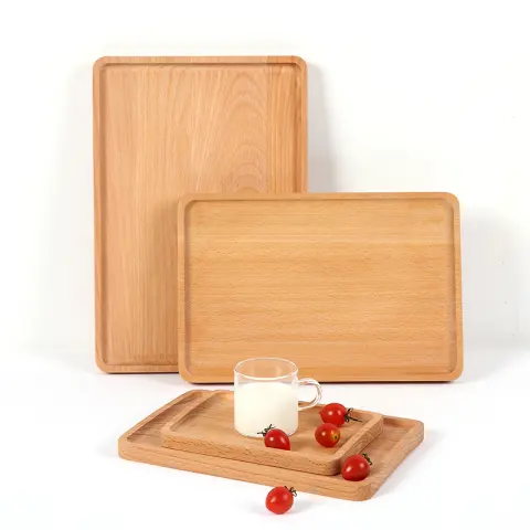 Round Rectangular Wooden Tray Breakfast Food Dinner Dessert Tea
